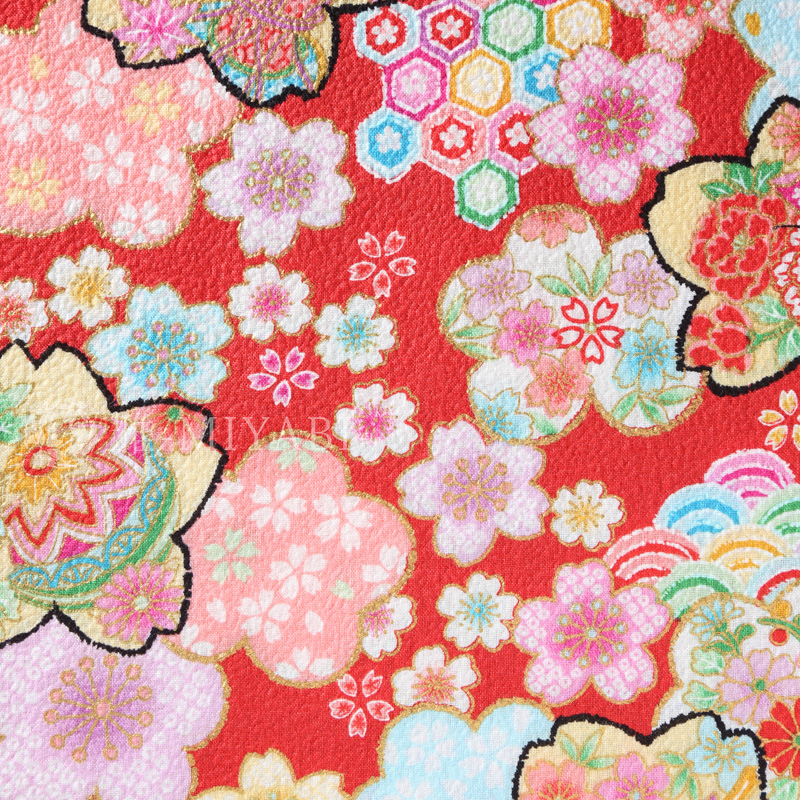 開花シリーズ   ちりめんの花重ね文様 / 赤(red)