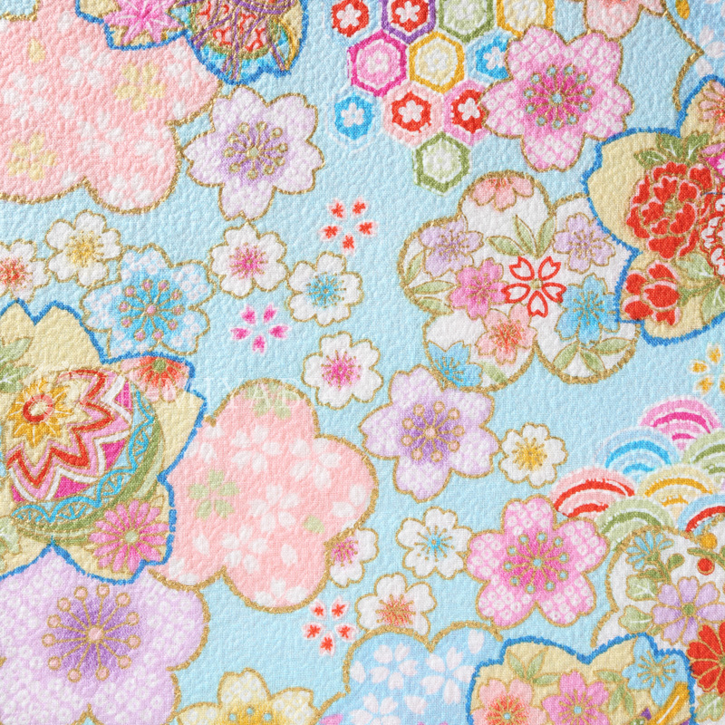 開花シリーズ ちりめんの花重ね文様 / 水色(light blue)