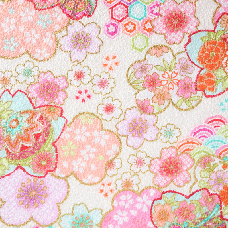開花シリーズ ちりめんの花重ね文様 / 白(white)