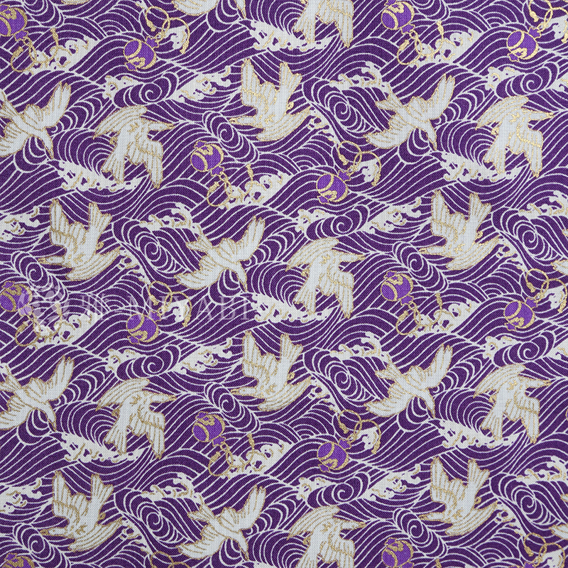 八咫烏と打ち出の小槌の吉祥波文 / 紫(purple)