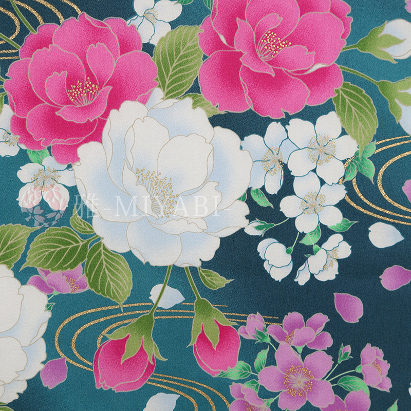 Cotton yuzen  桜尽し / Sakura zukushi/ 緑(green)