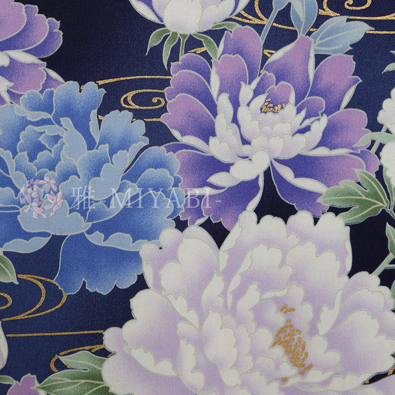 Cotton yuzen   牡丹尽し / Botan zukushi / 青(blue)