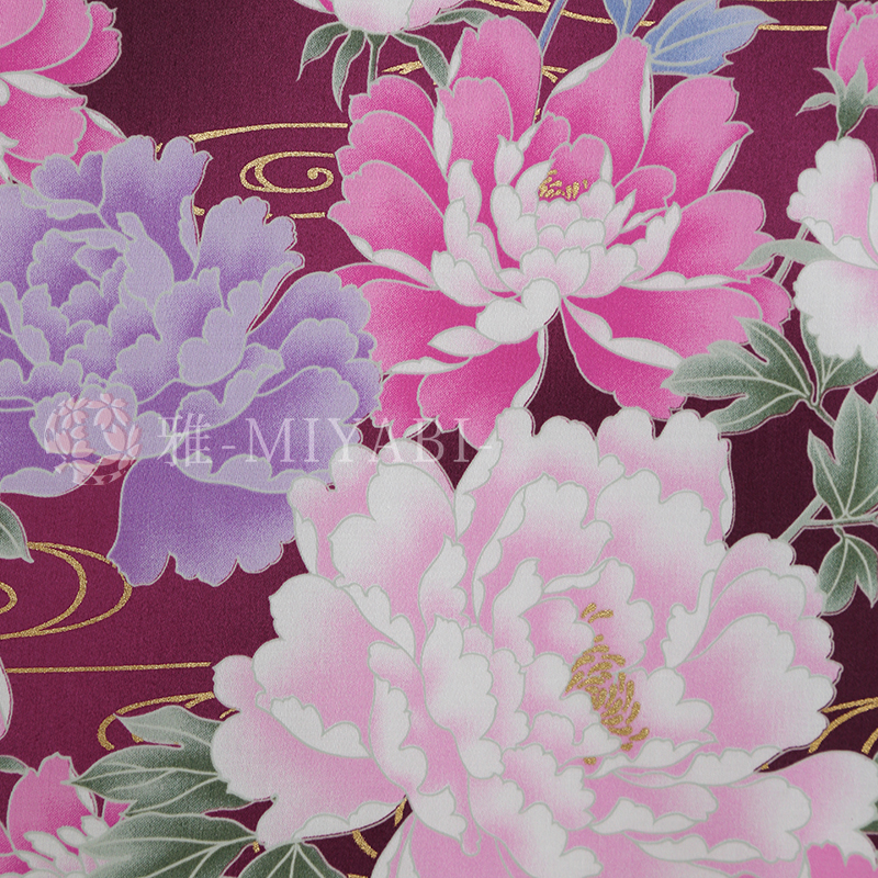 Cotton yuzen   牡丹尽し / Botan zukushi / 赤(red)