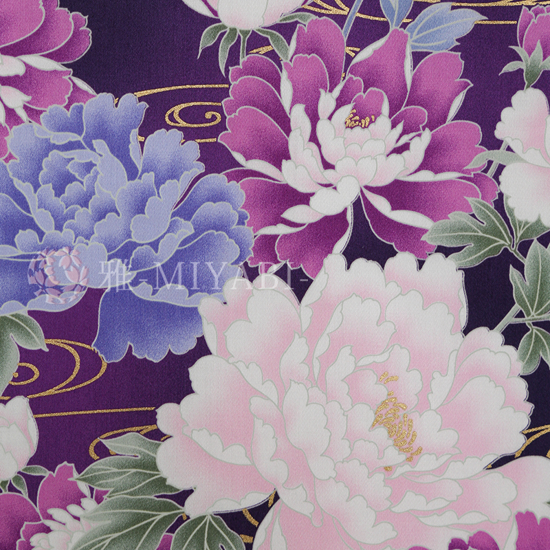 Cotton yuzen   牡丹尽し / Botan zukushi / 紫(purple)